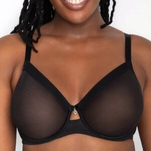 CURVY COUTURE black sheer mesh unlined underwire full figure bra style 1311 NEW